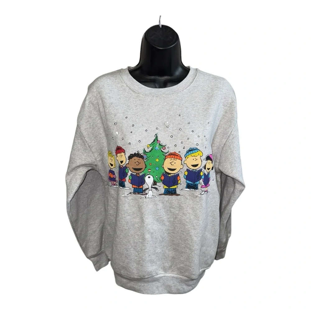 Women’s Peanuts Christmas/Holiday Gray Light Up Sweater - S